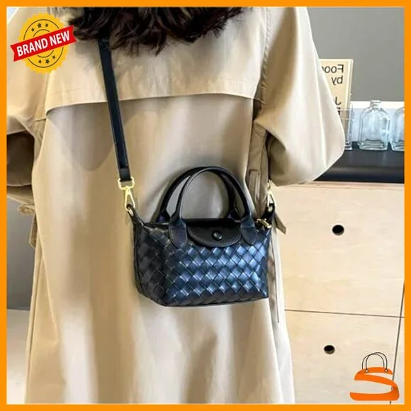 Mini Braided Faux Leather Top Handle Satchel Handbag Adjustable Strap - Picture 7 of 7